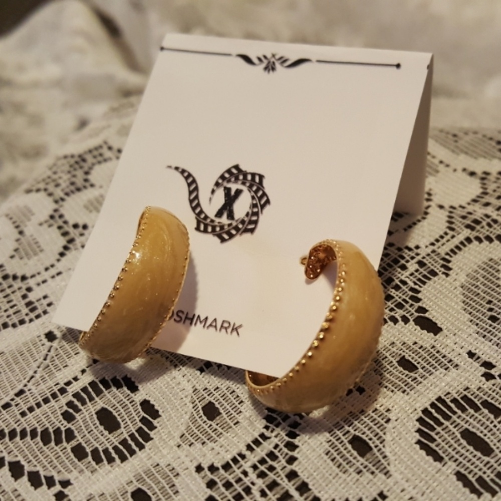 ⬇️ Eggyolk Yellow & Brass C Hoop Post Earrings